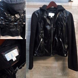Xhiliration Faux Leather Moto Jacket w hood